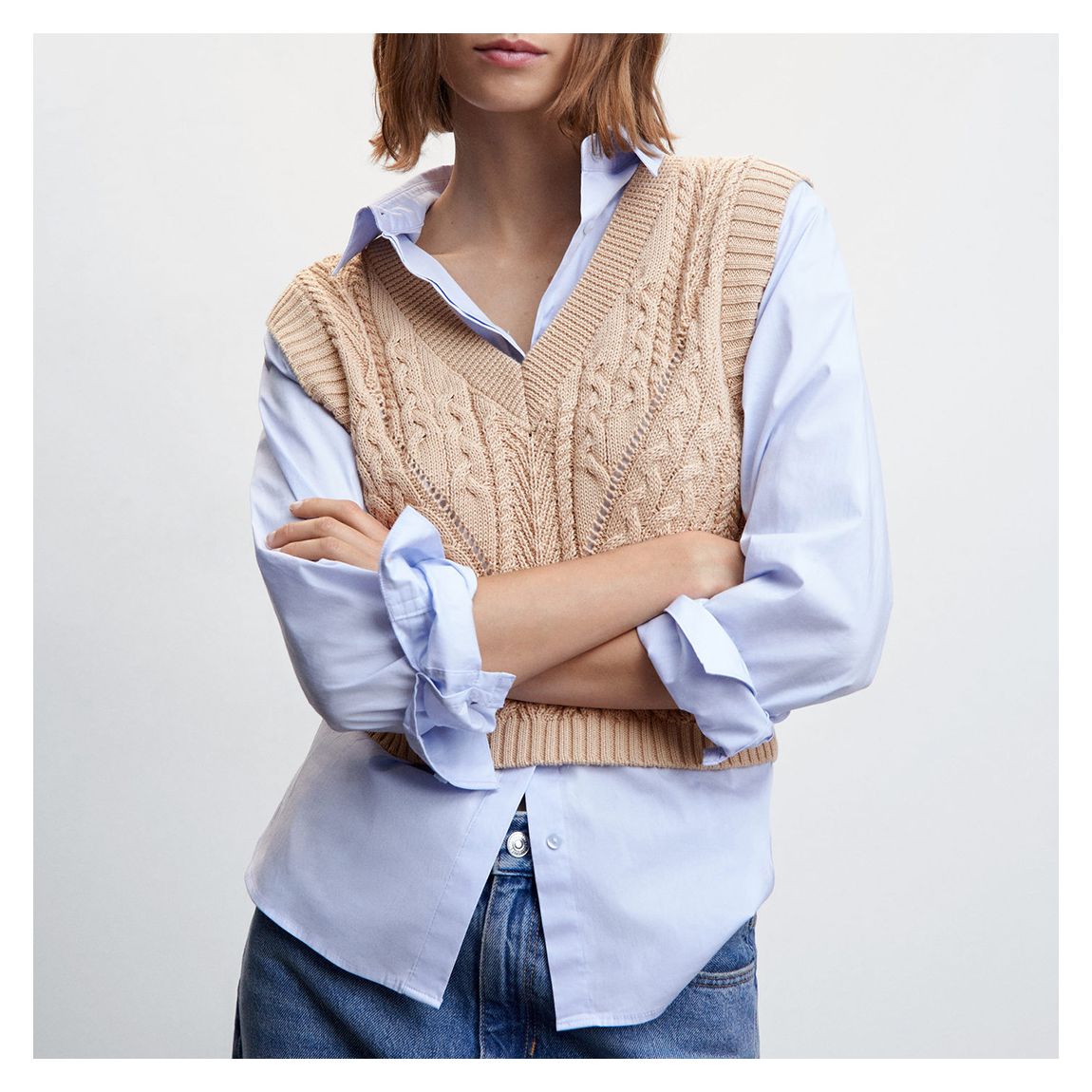 Medium Brown Braided-Knit Cotton Blend Gilet main product photo