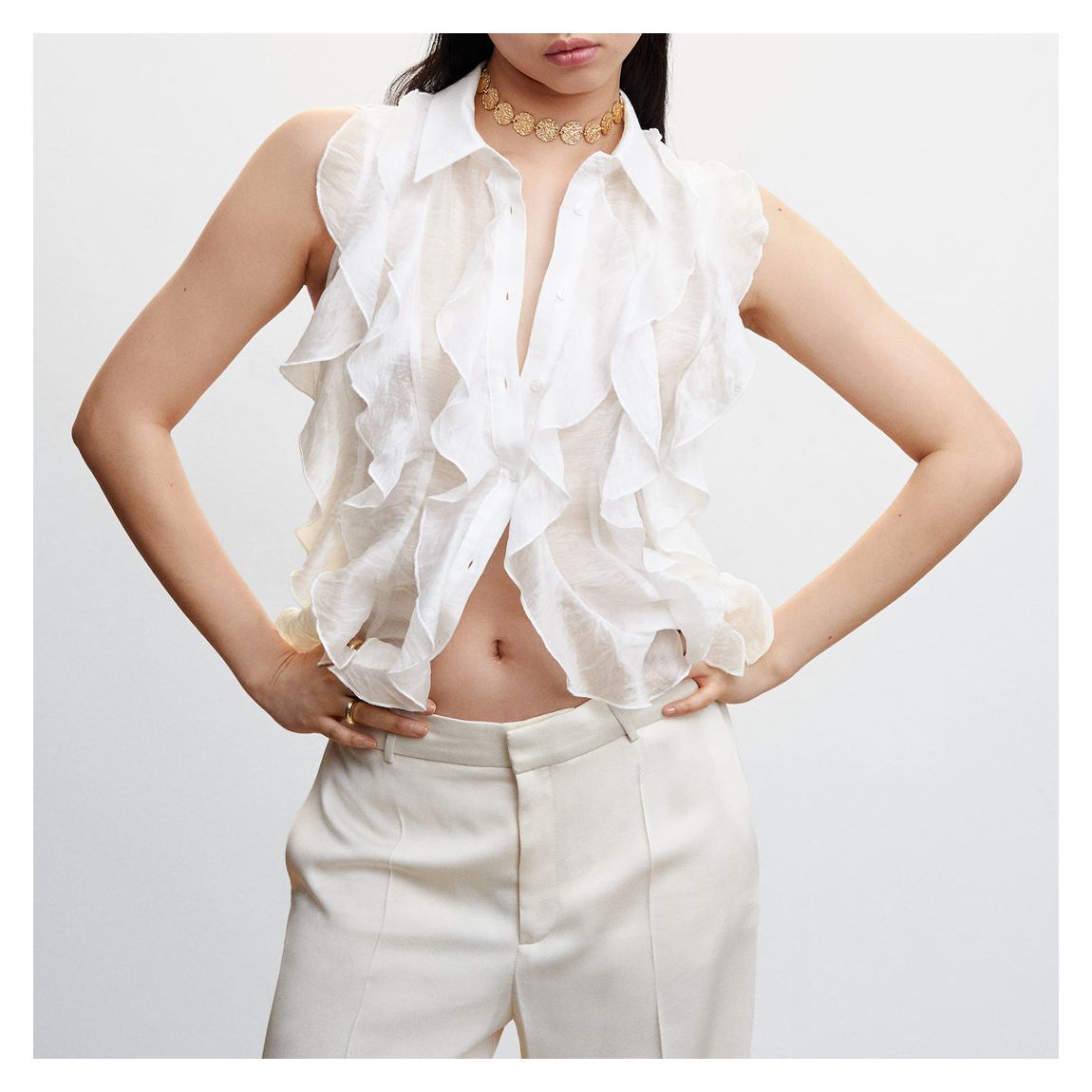 White Ruffled Lyocell Shirt main product photo