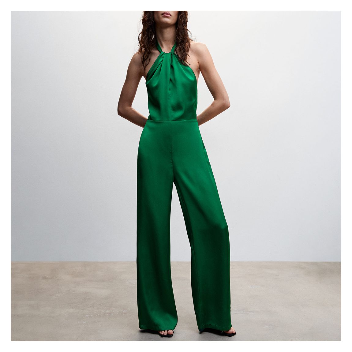 Green Halter-Neck Satin Jumpsuit main product photo