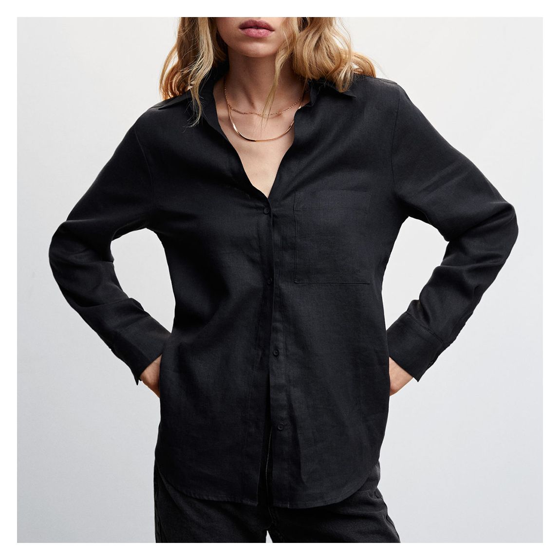 Black Pocket Linen Shirt main product photo