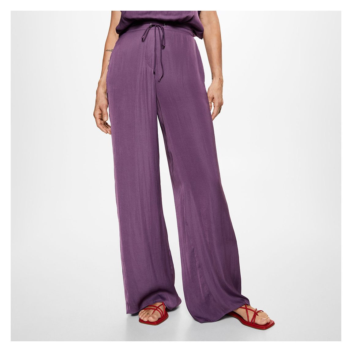 Purple Satin-Finish Elastic Waist Trousers main product photo