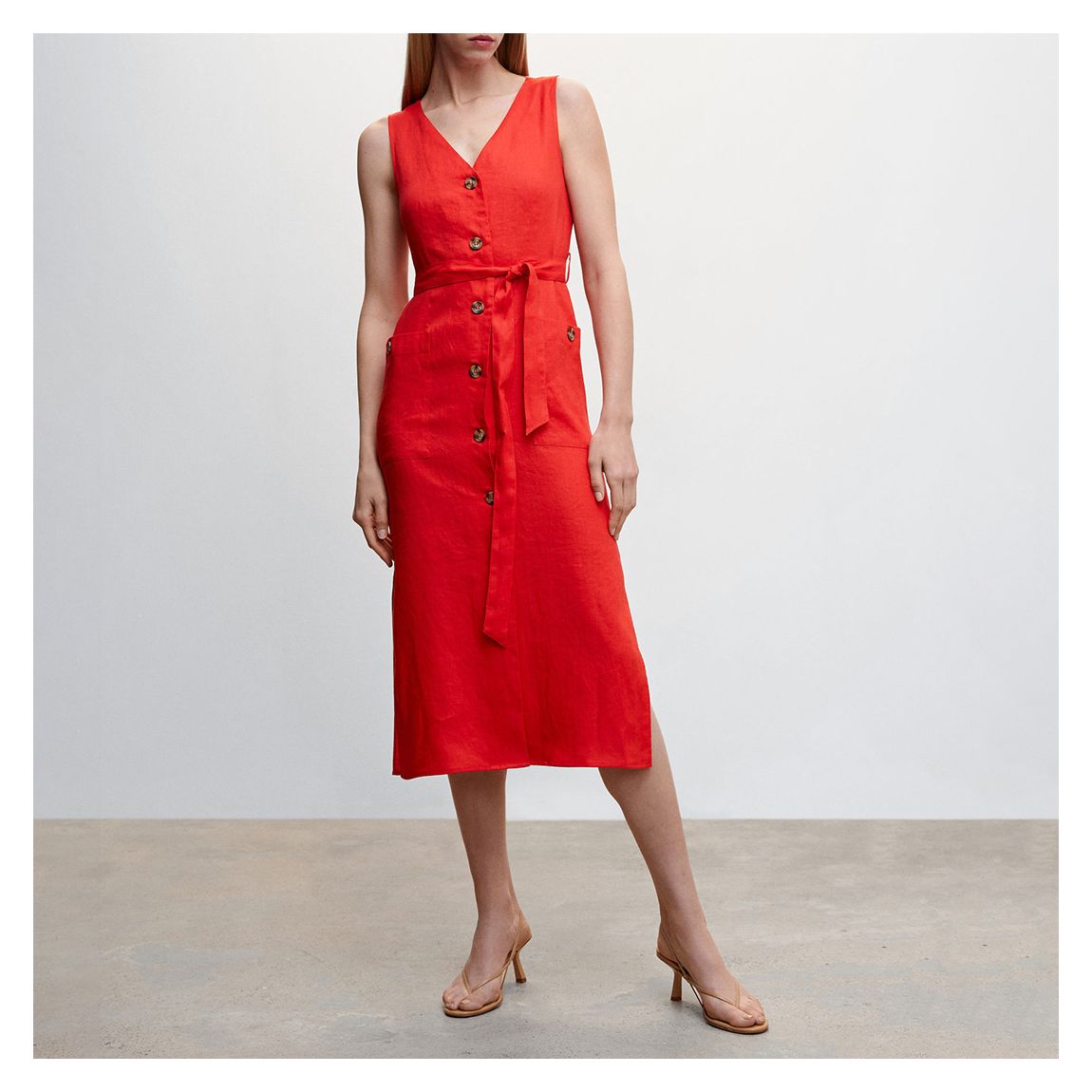 Red Linen Shirty Dress main product photo
