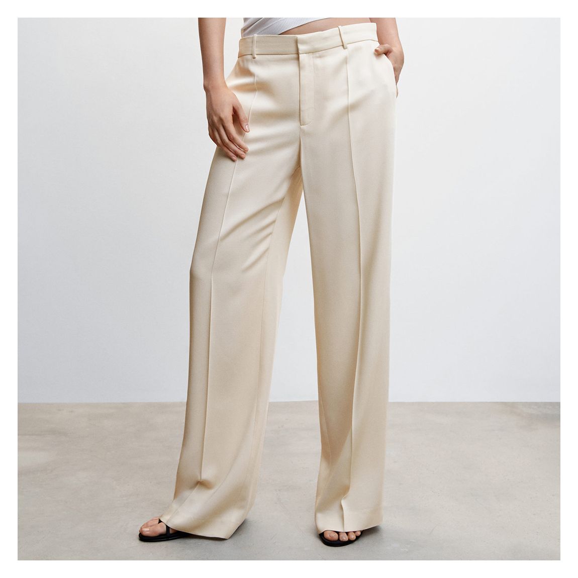 Beige Wide Leg Pleated Trousers main product photo