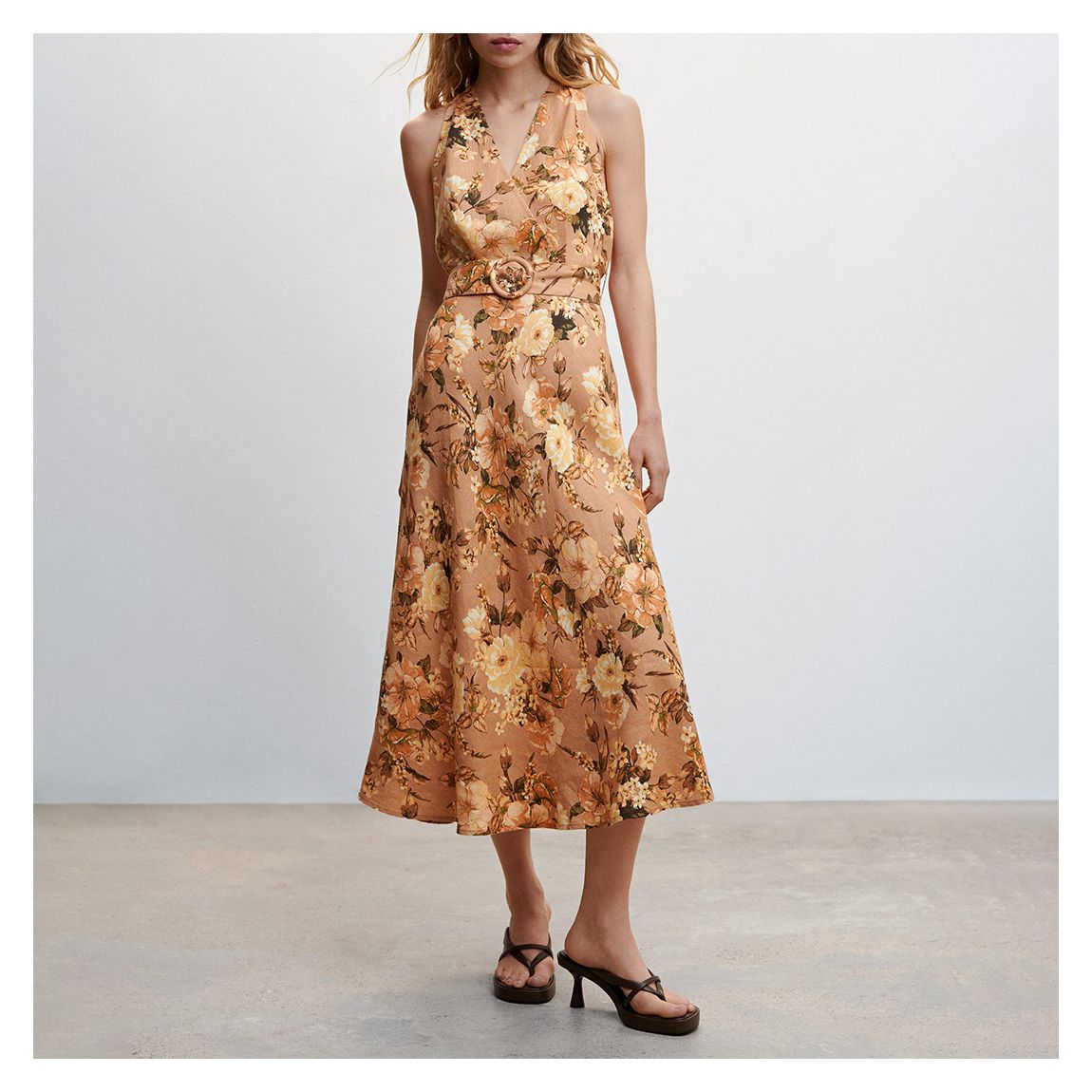 Brown Floral Linen Dress main product photo