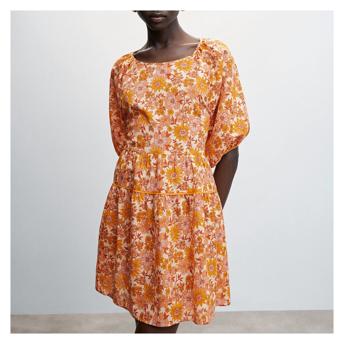 Orange Floral Printed Cotton Dress main product photo