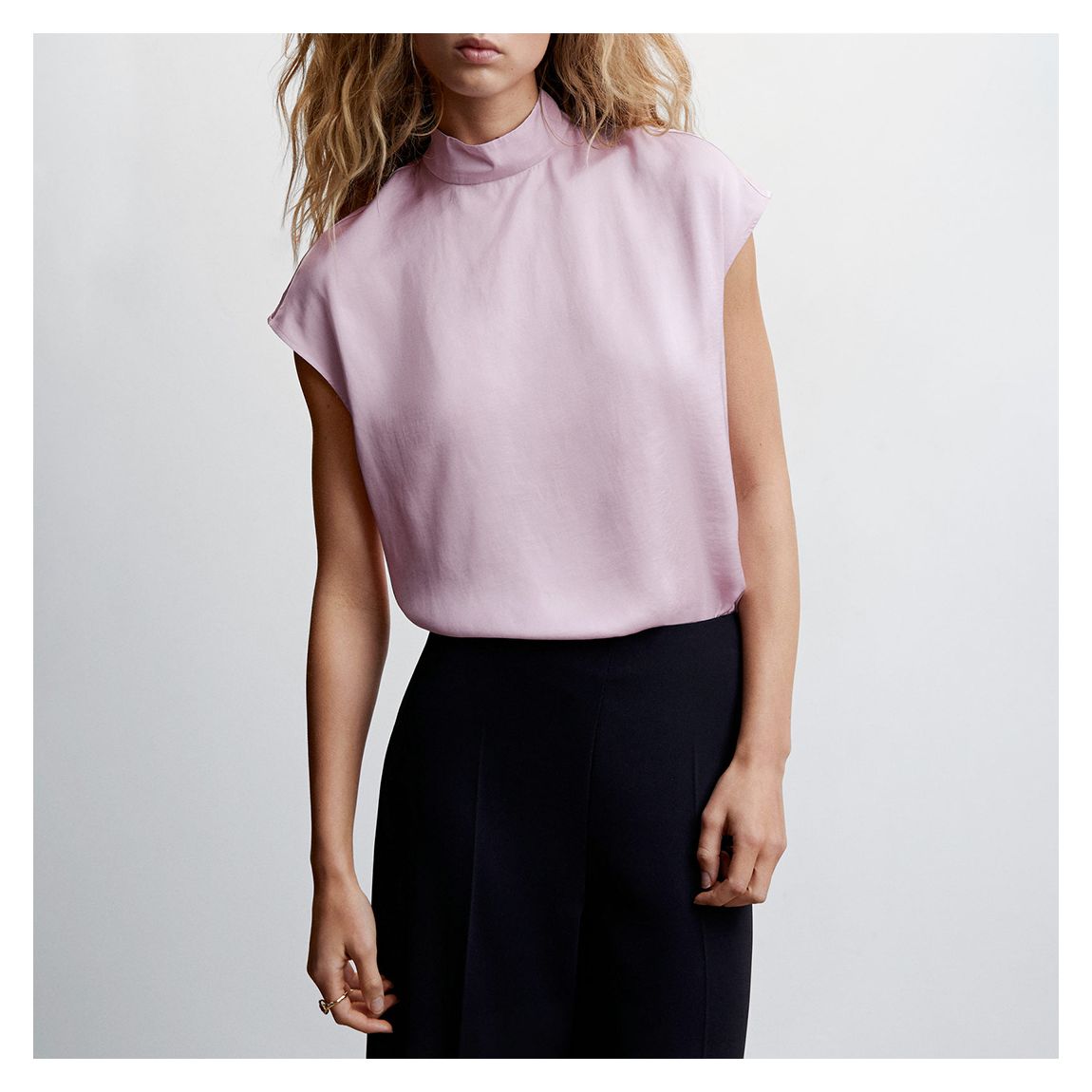 Lilac High Collar Satin Blouse main product photo