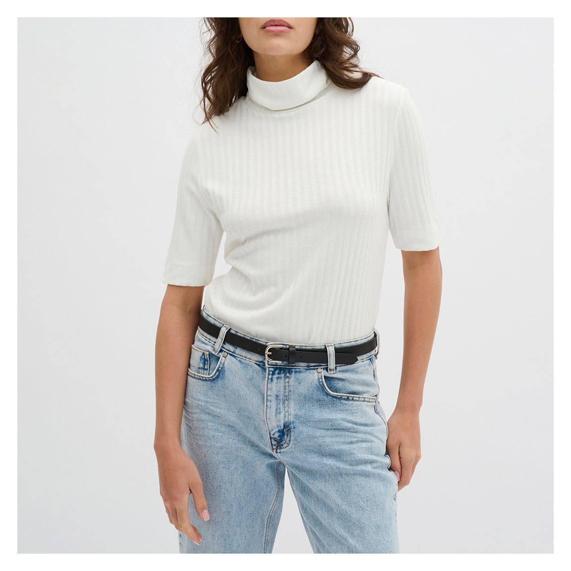 White Ribbed Roll Neck Top main product photo