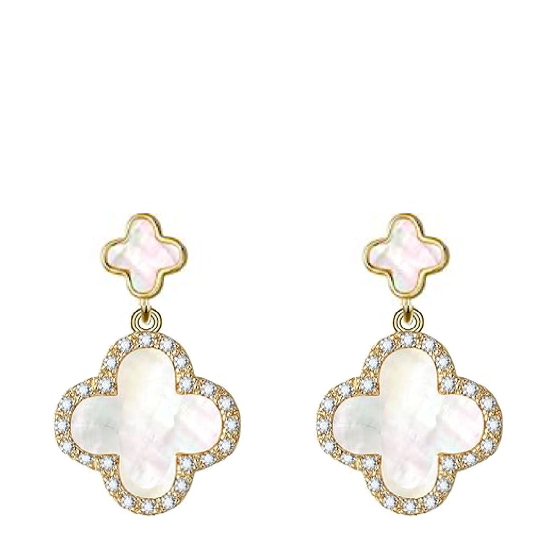 18K Gold White Mother Of Pearl Double Drop Gemstone Earrings main product photo