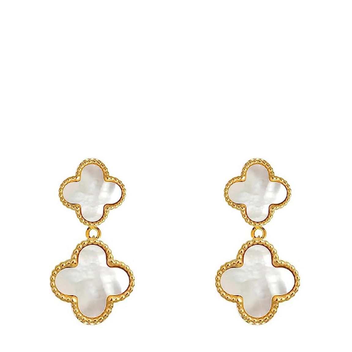 18K Gold White Mother Of Pearl Double Drop Gemstone Earrings main product photo