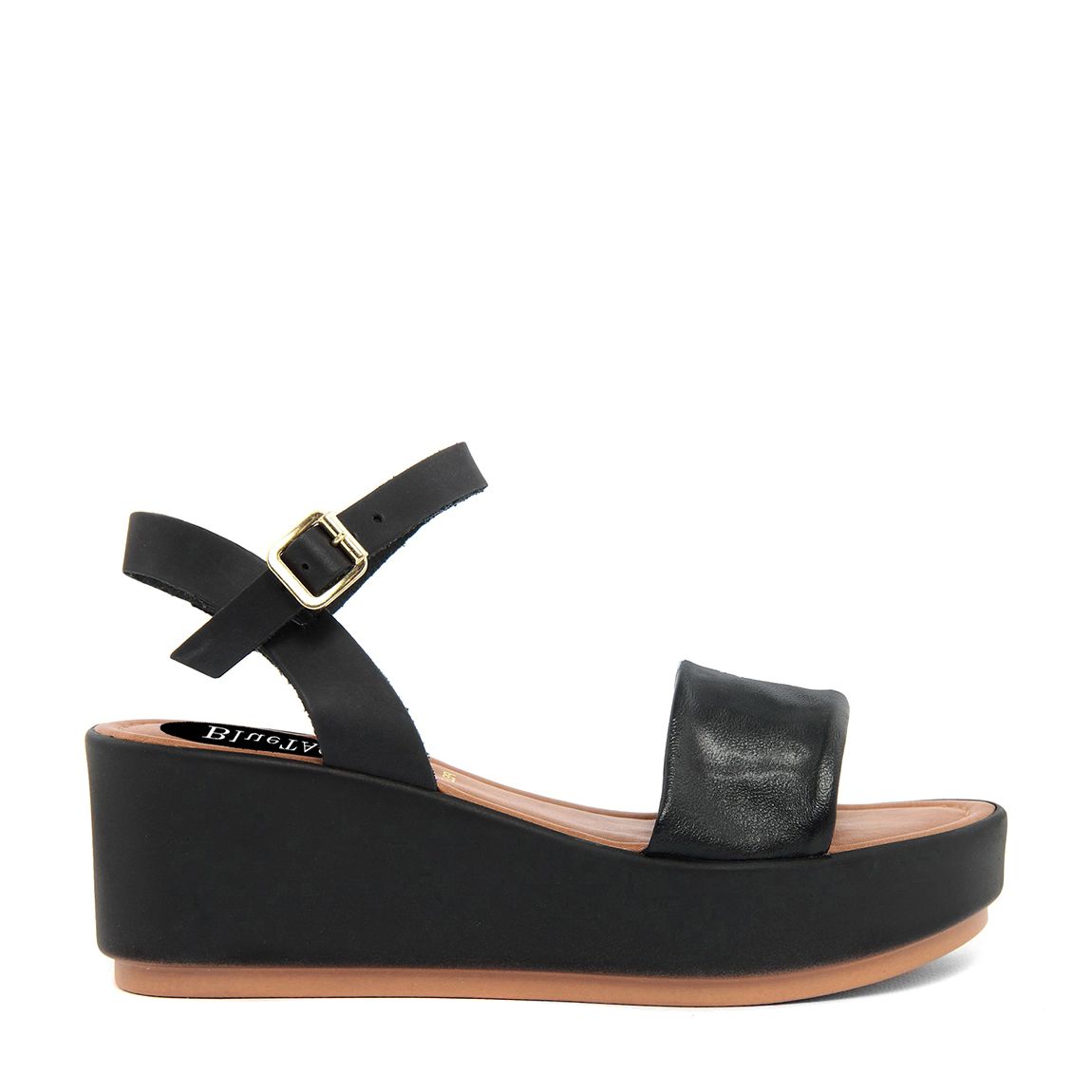 Black Leather Platform Wedge Sandals main product photo