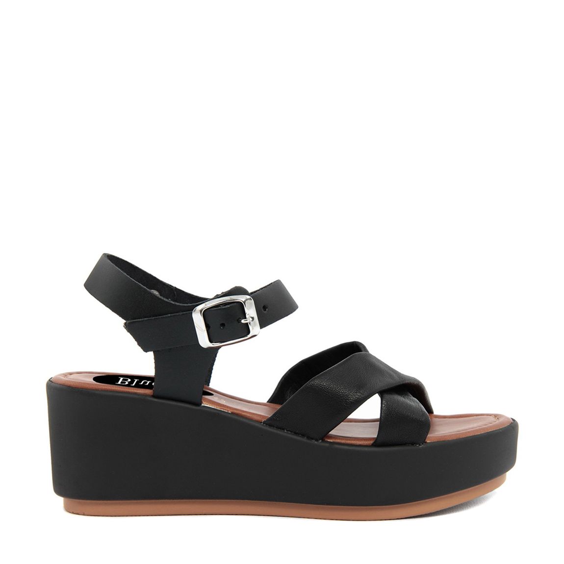 Black Leather Crossover Platform Wedge Sandals main product photo