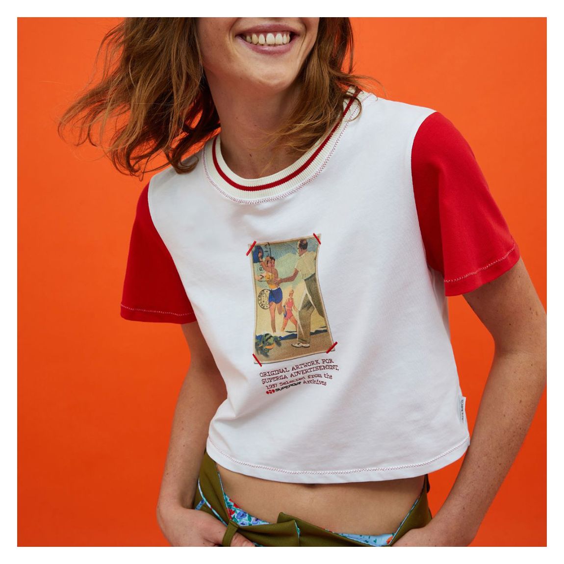 White/Red Raglan Sleeve TShirt main product photo