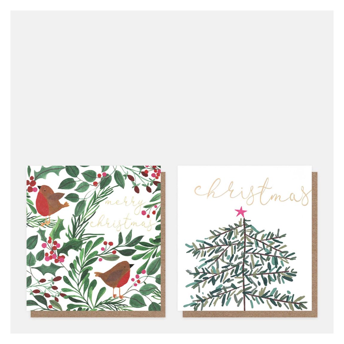 Set Of 16 Foilage Robins & Tree Charity Christmas Cards main product photo
