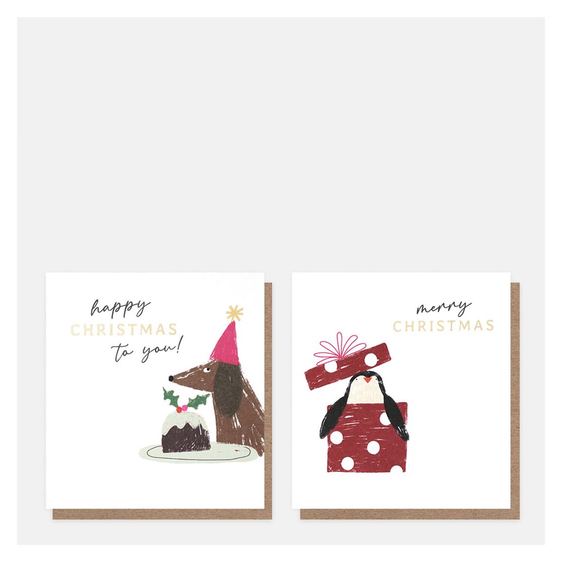 Set Of 16 Sausage Dog & Penguin Present Charity Christmas Cards main product photo