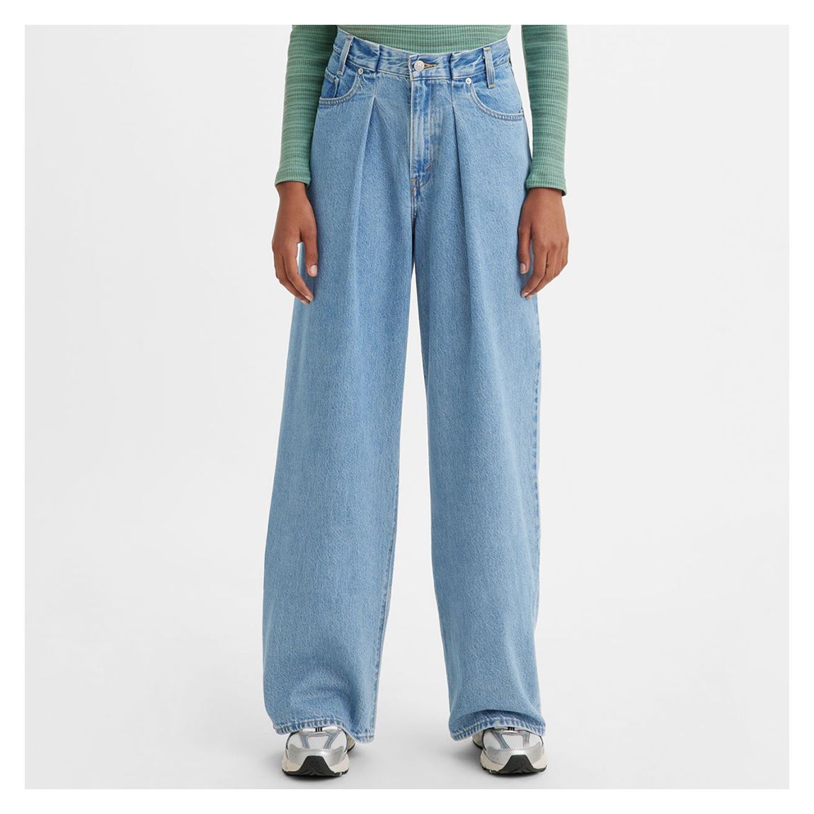 Blue Folded Pleated Wide Leg Jeans main product photo
