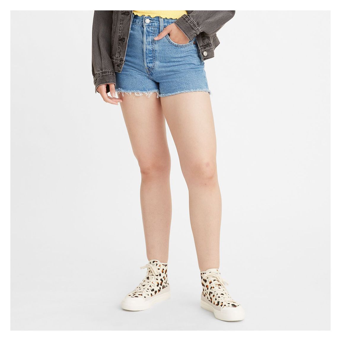 Blue Ribcage Raw-Cut Hem Denim Shorts main product photo