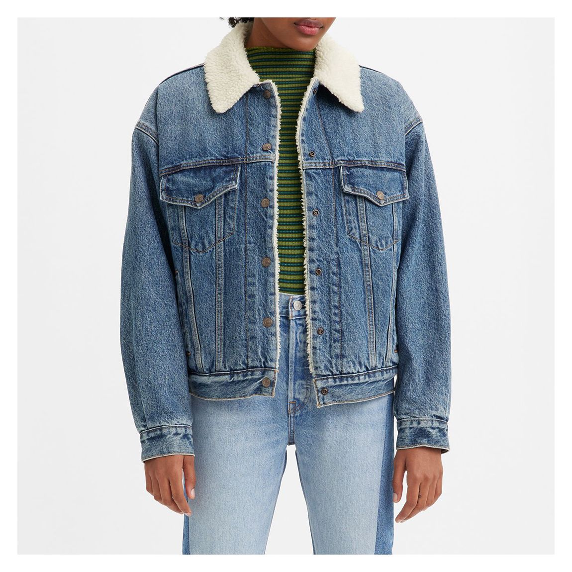 Blue 90S Sherpa Trucker Denim Jacket main product photo