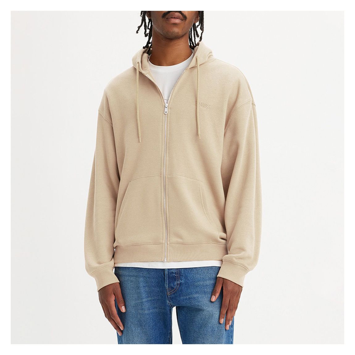 Beige Cotton Blend Zipped Hoodie main product photo