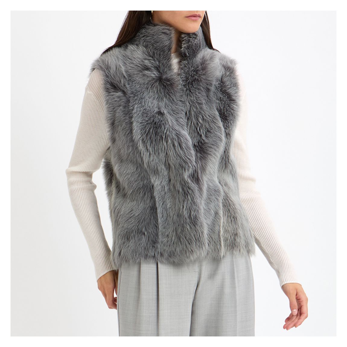 Grey Short Reversible Shearling Gilet main product photo