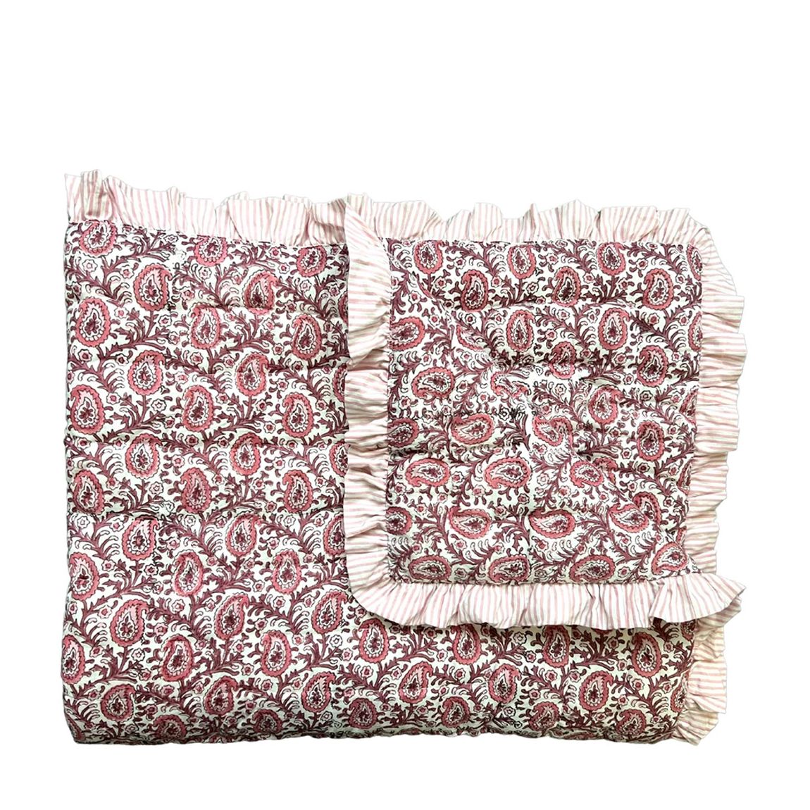 Pink Paisley Ruffle Quilted Throw main product photo