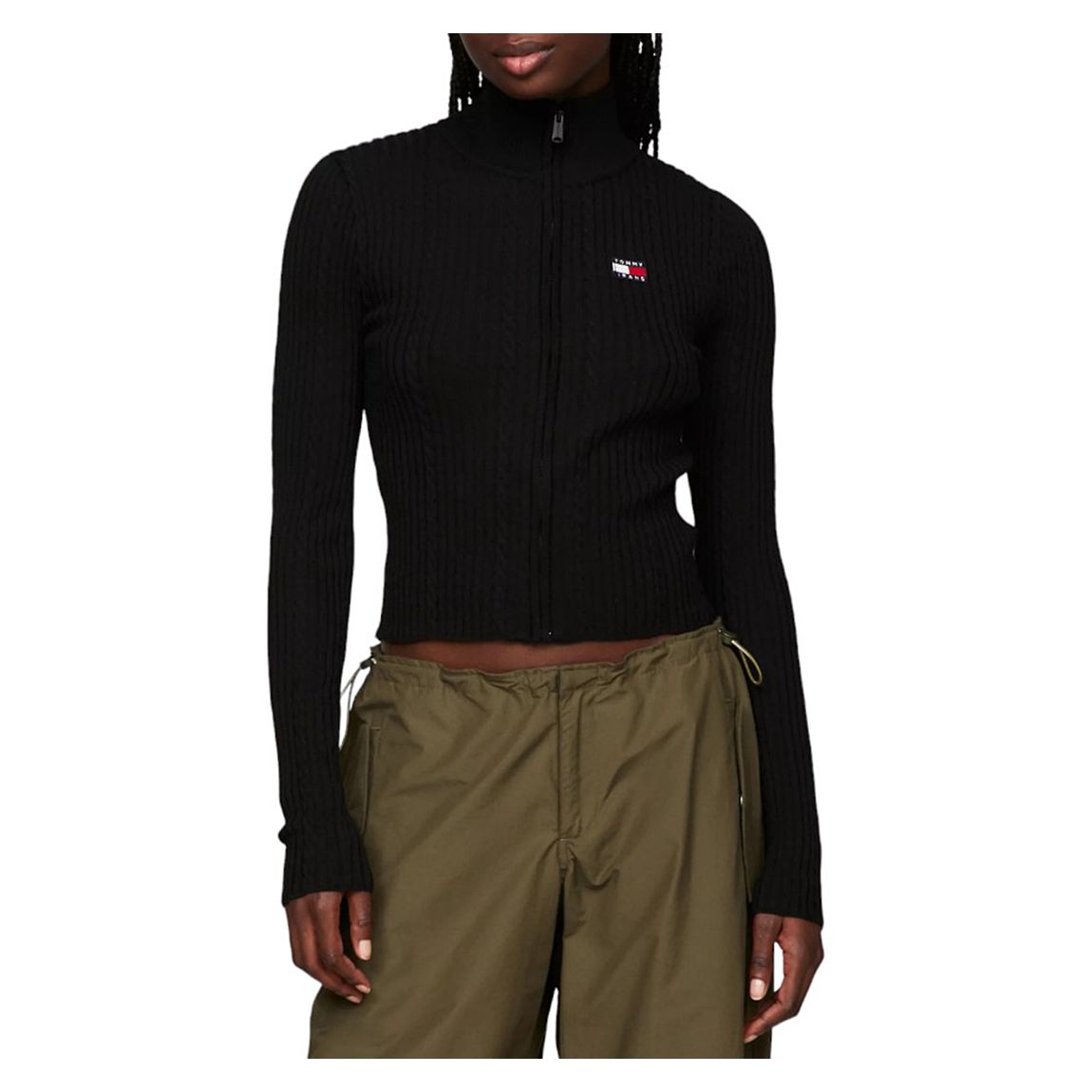 Black Cable Knit Zip Cardigan main product photo