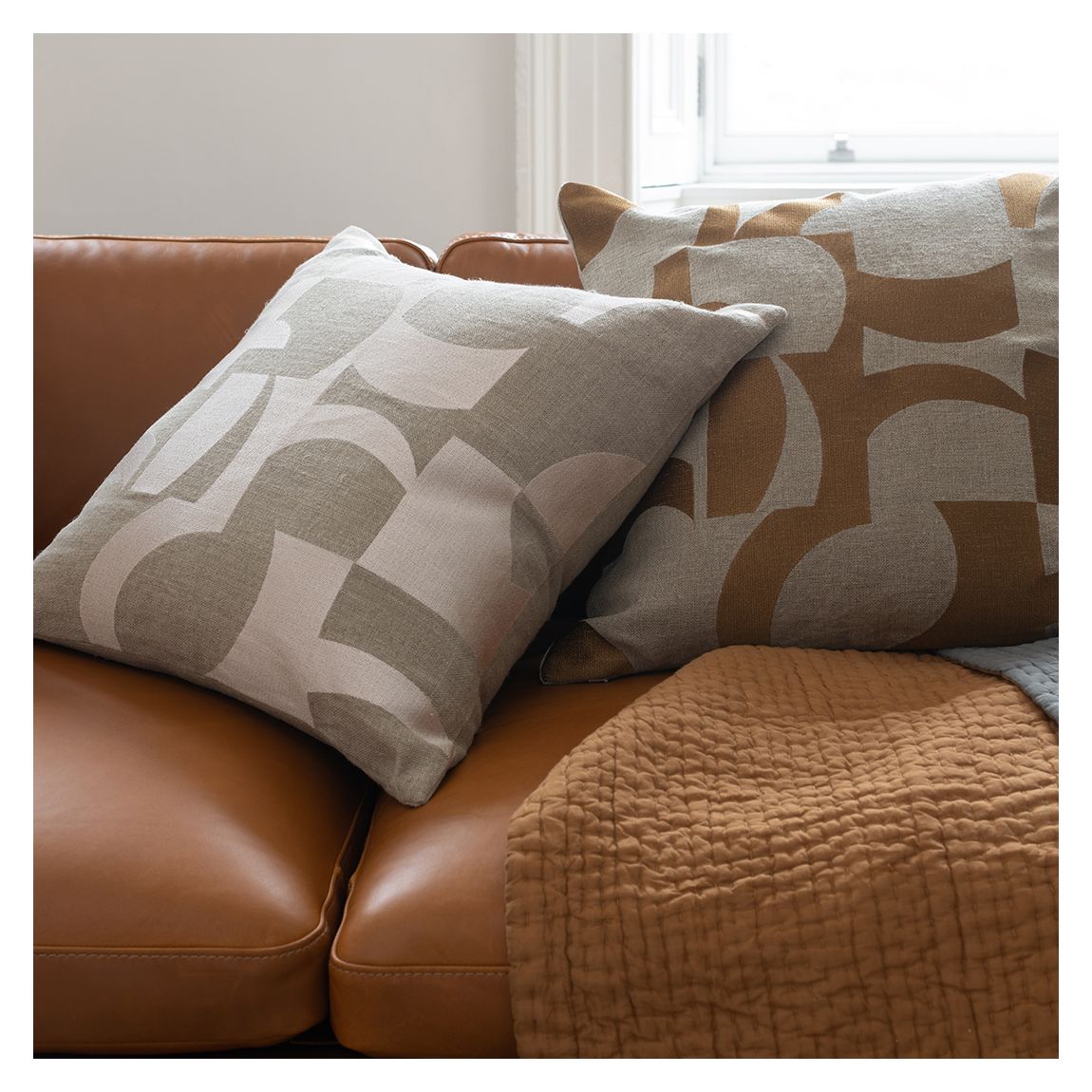 Abstract Cushion, Ochre & Natural Linen main product photo