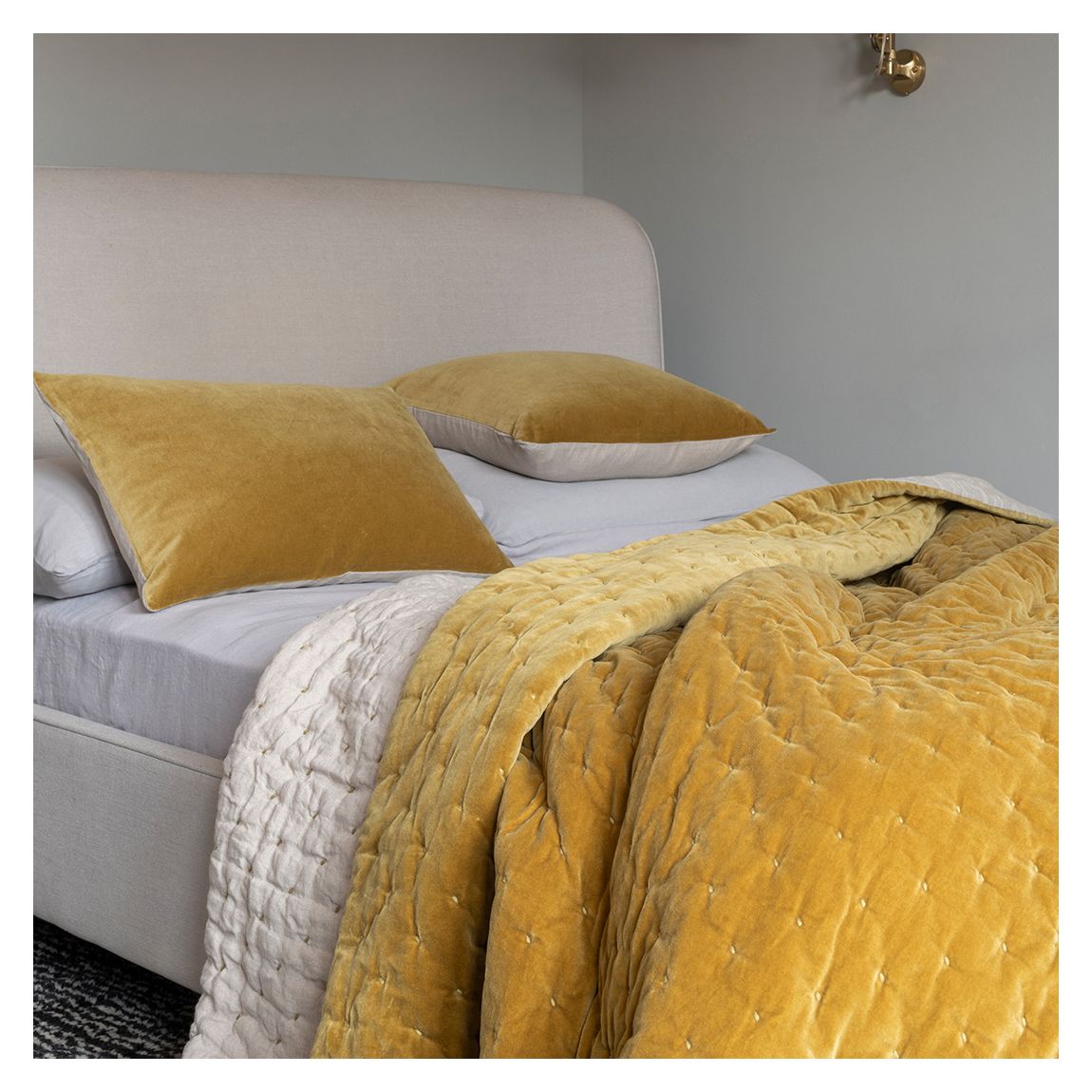 Velvet Linen Throw, Golden Lichen & Natural Linen main product photo