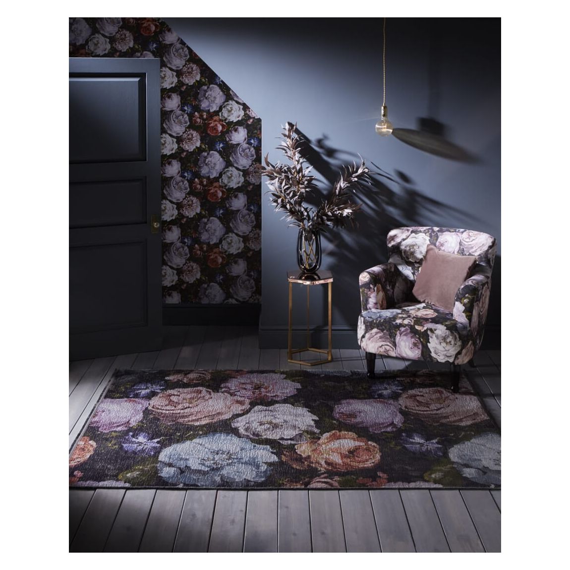 Clarke & Clarke Floretta Blush Charcoal Rug 200x290cm main product photo