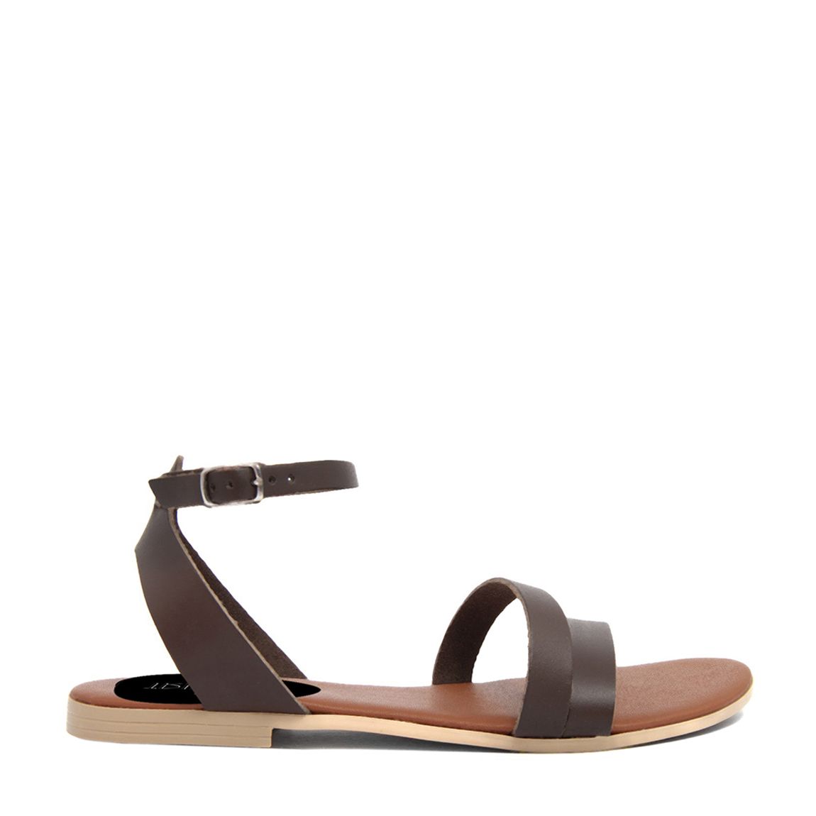 Brown Leather Ankle Buckle Flat Sandals main product photo