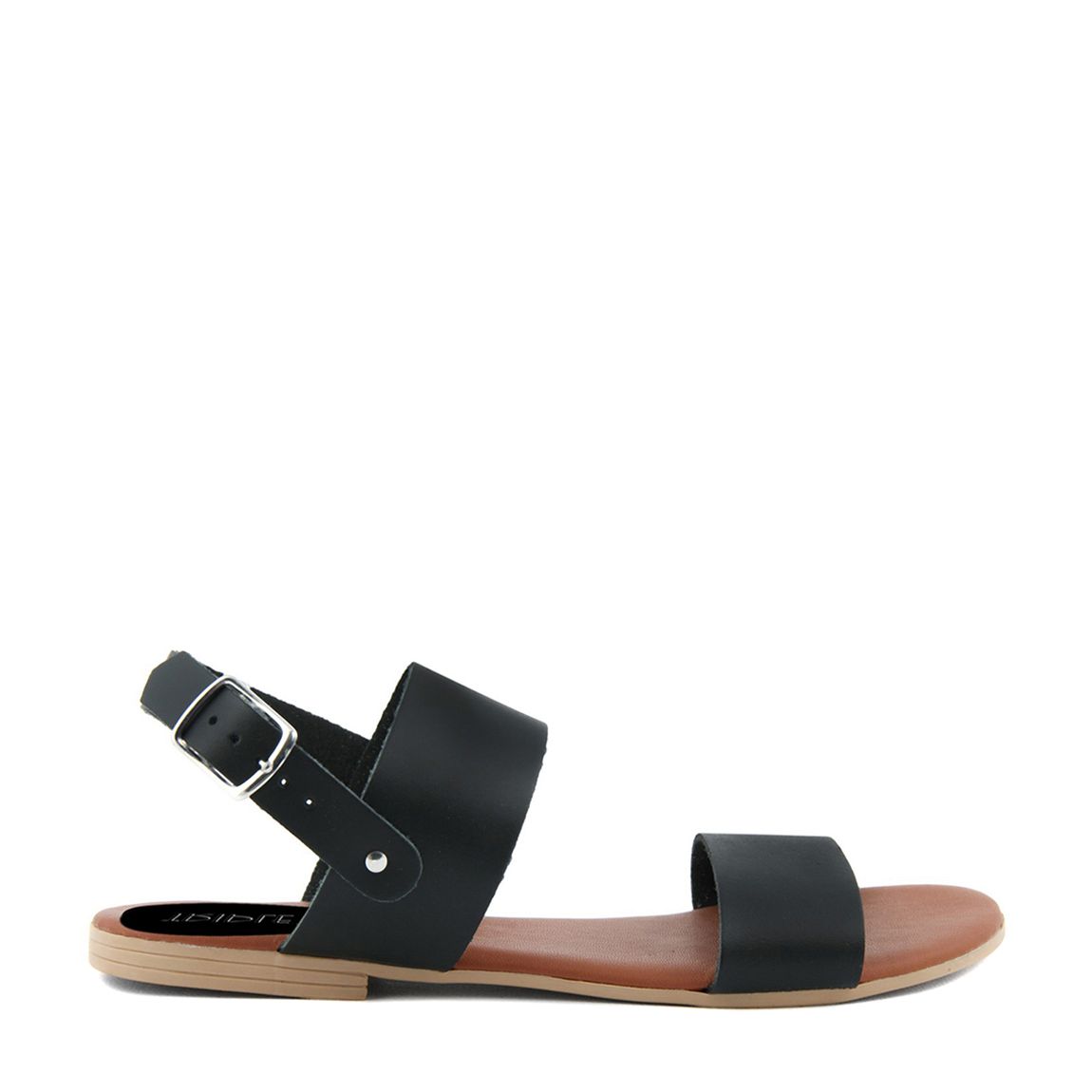 Black Leather Double Strap Flat Sandals main product photo