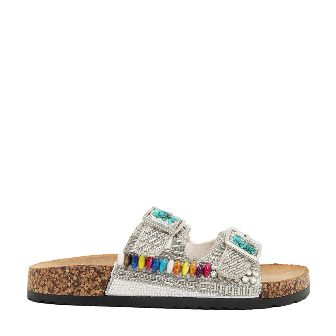 White Beaded Double Band Cork Flat Sandals main product photo