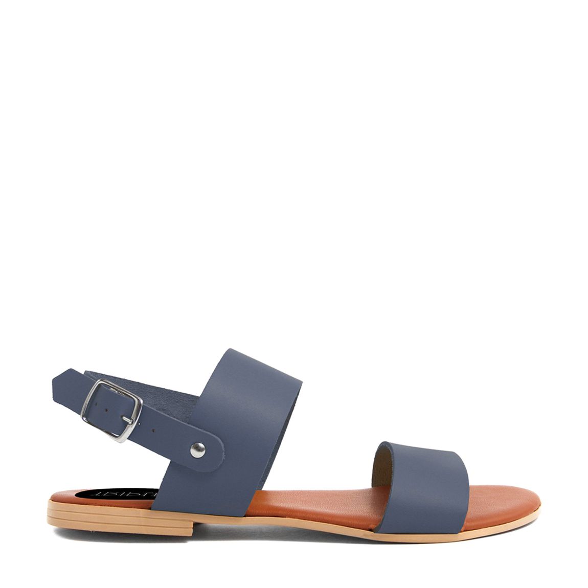 Blue Leather Double Strap Flat Sandals main product photo