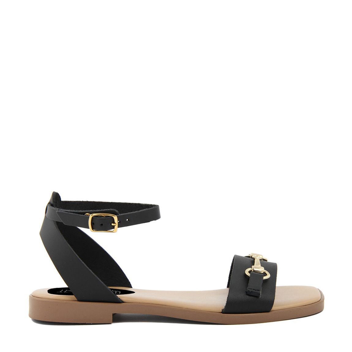 Black Leather Chain Detail Flat Sandals main product photo