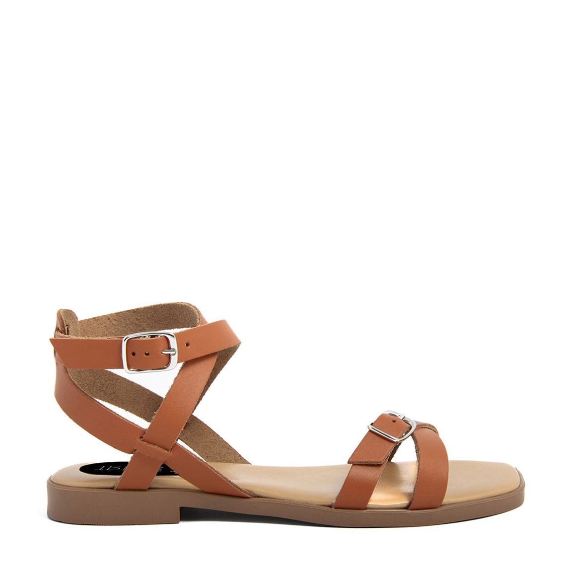 Beige Leather Strappy Ankle Flat Sandals main product photo