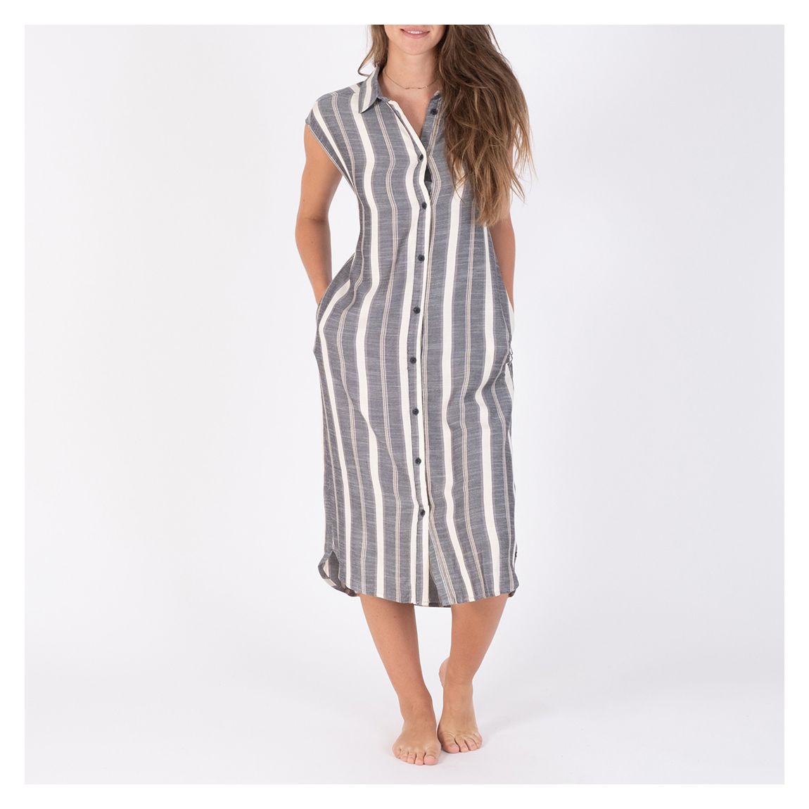 Black & Cream Midi Shirt Dress main product photo