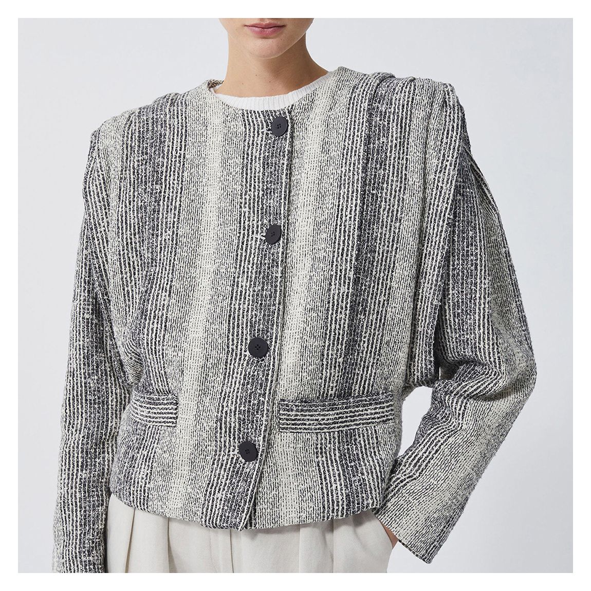 Grey and White Cotton Blend Blazer main product photo