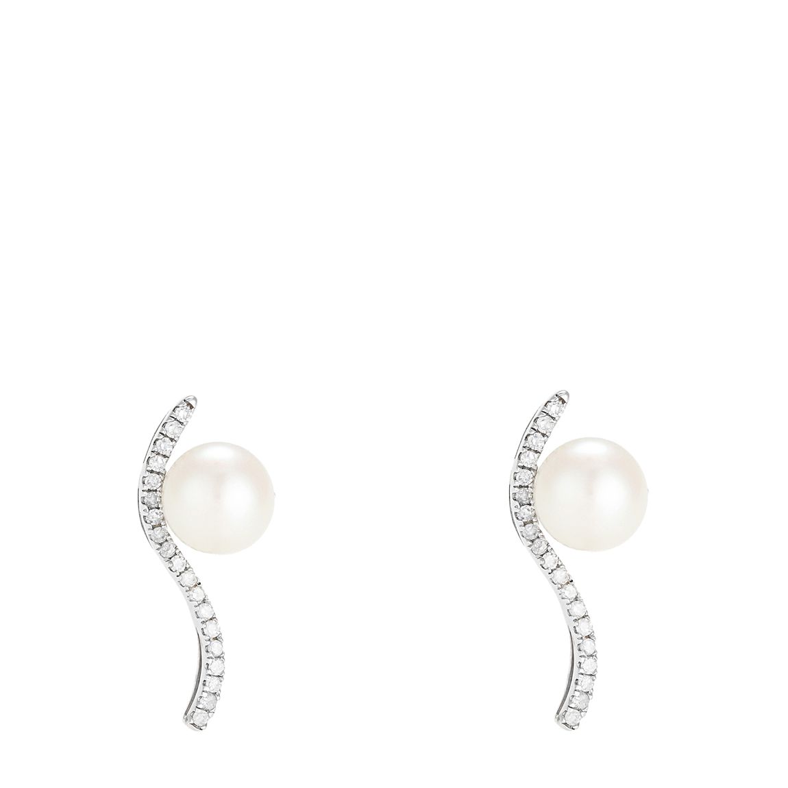 Silver Curved Embellished And Pearl Earring main product photo