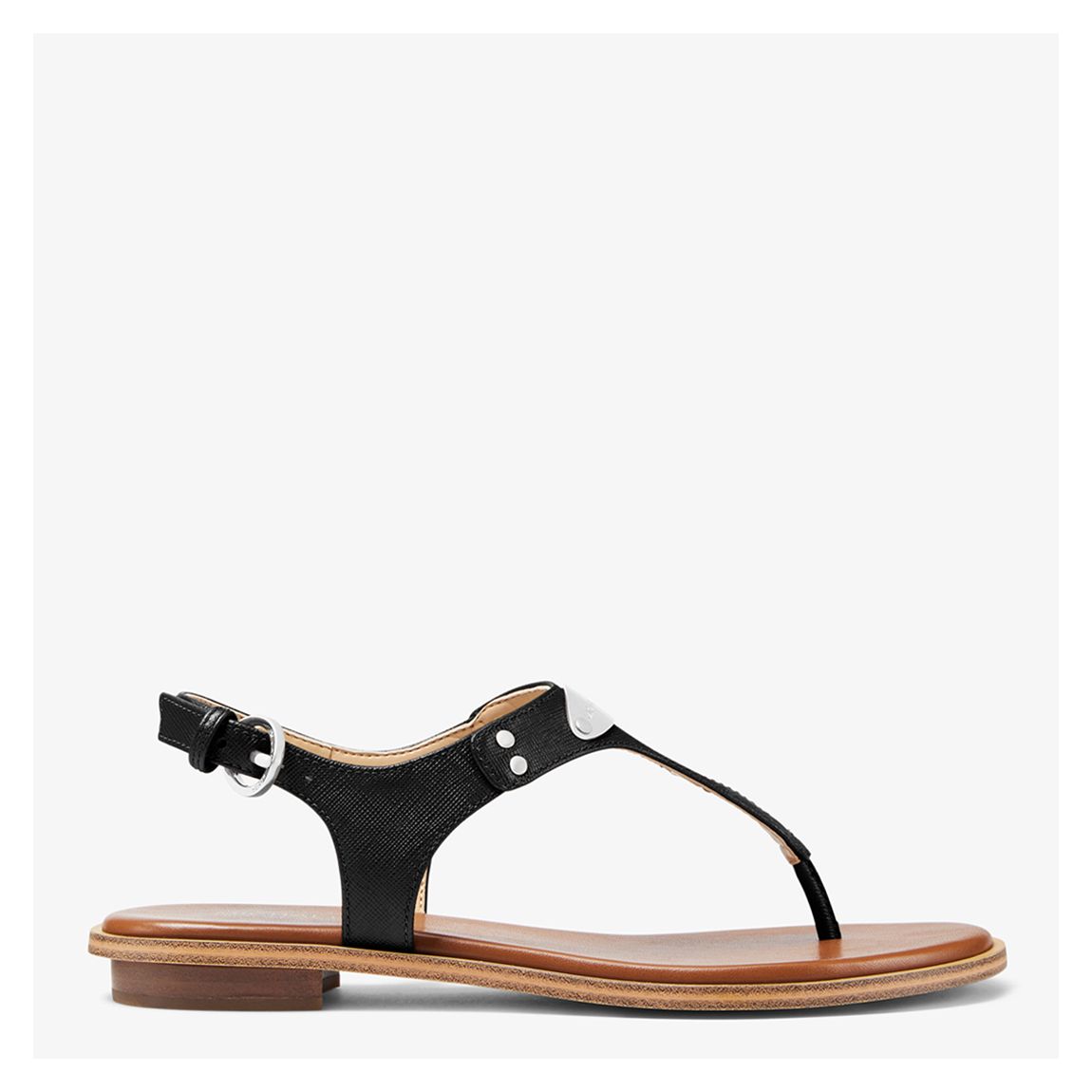 Black Logo Plate Toe Post Leather Flat Sandals main product photo