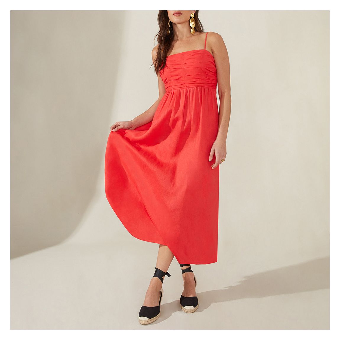 Coral Strappy Linen Midi dress main product photo