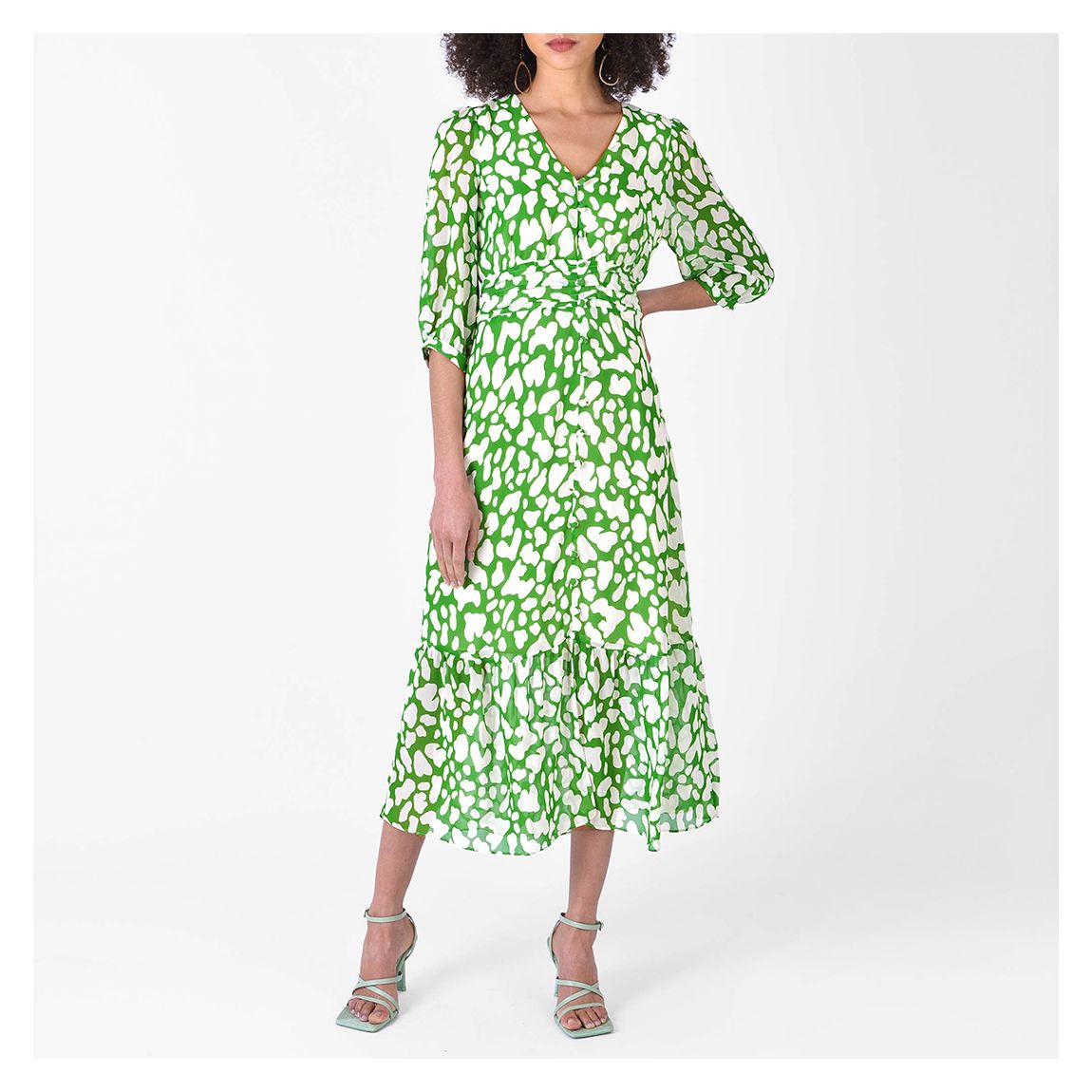 Green Animal Button Detail Midi Dress main product photo
