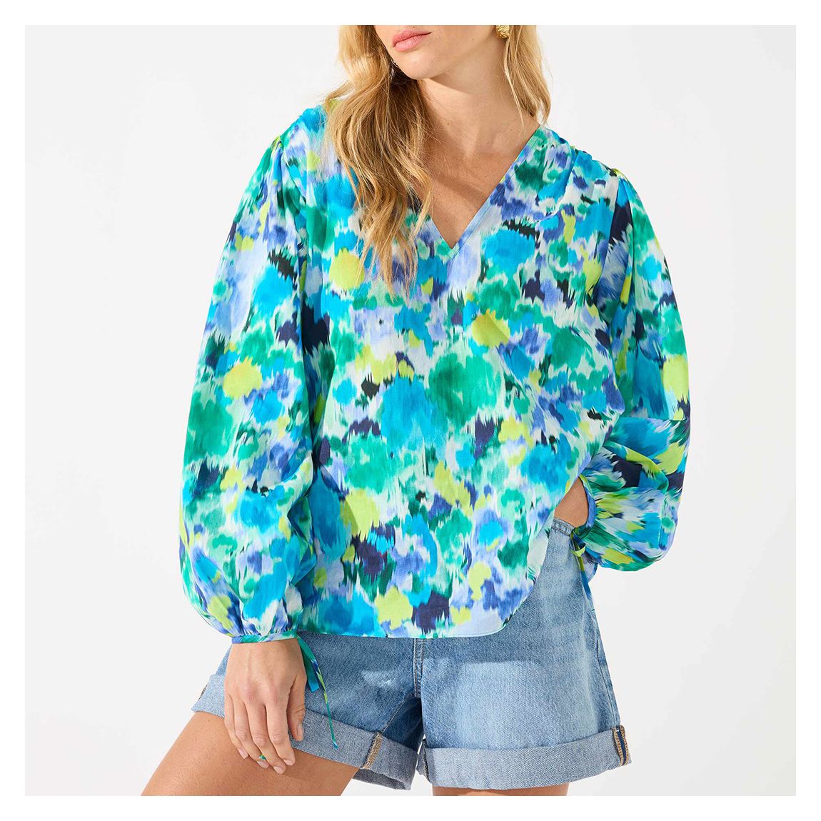 Blue Smudge Printed Cotton Top main product photo