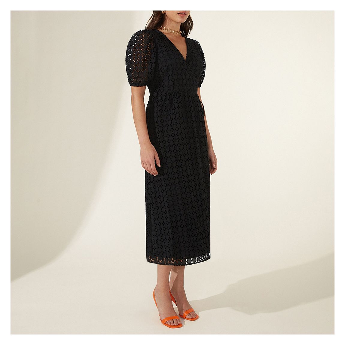 Black Puff Sleeve Broderie Dress main product photo