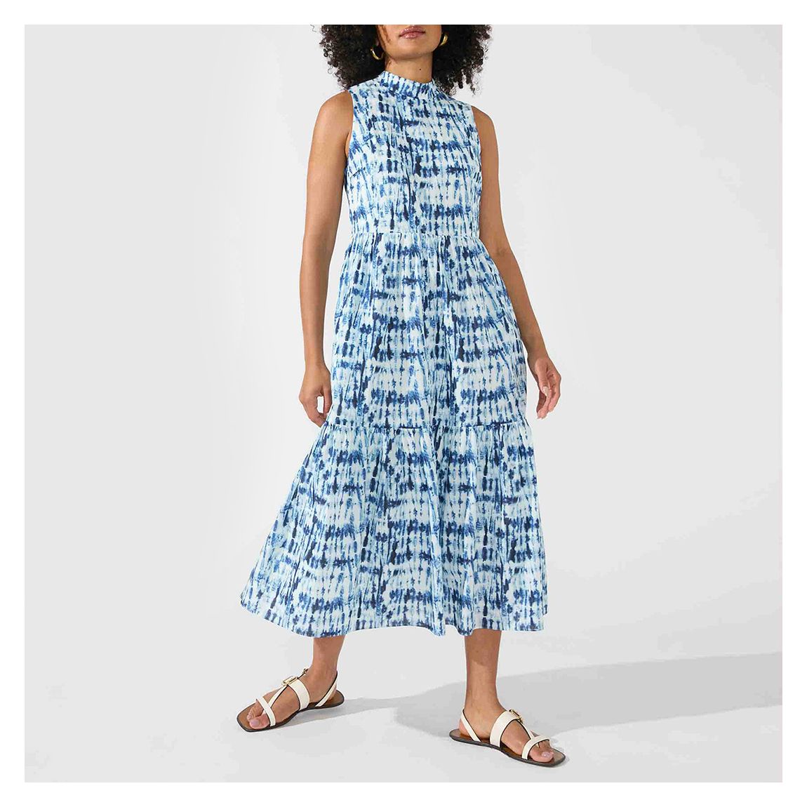 Blue Printed Tiered Dress main product photo