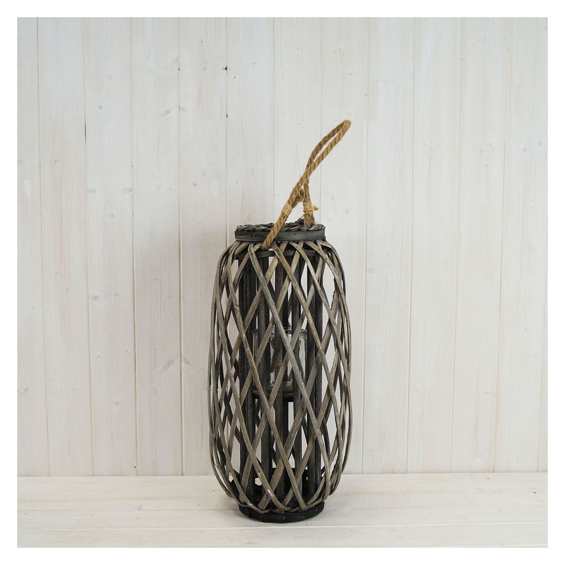 Large Grey wicker lantern main product photo