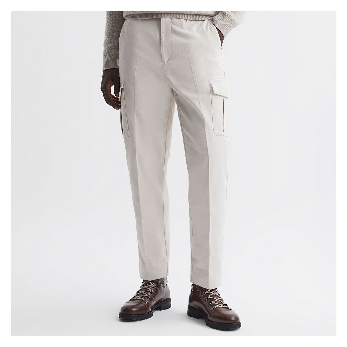 Ecru Thunder Cotton Blend Cargo Trousers main product photo