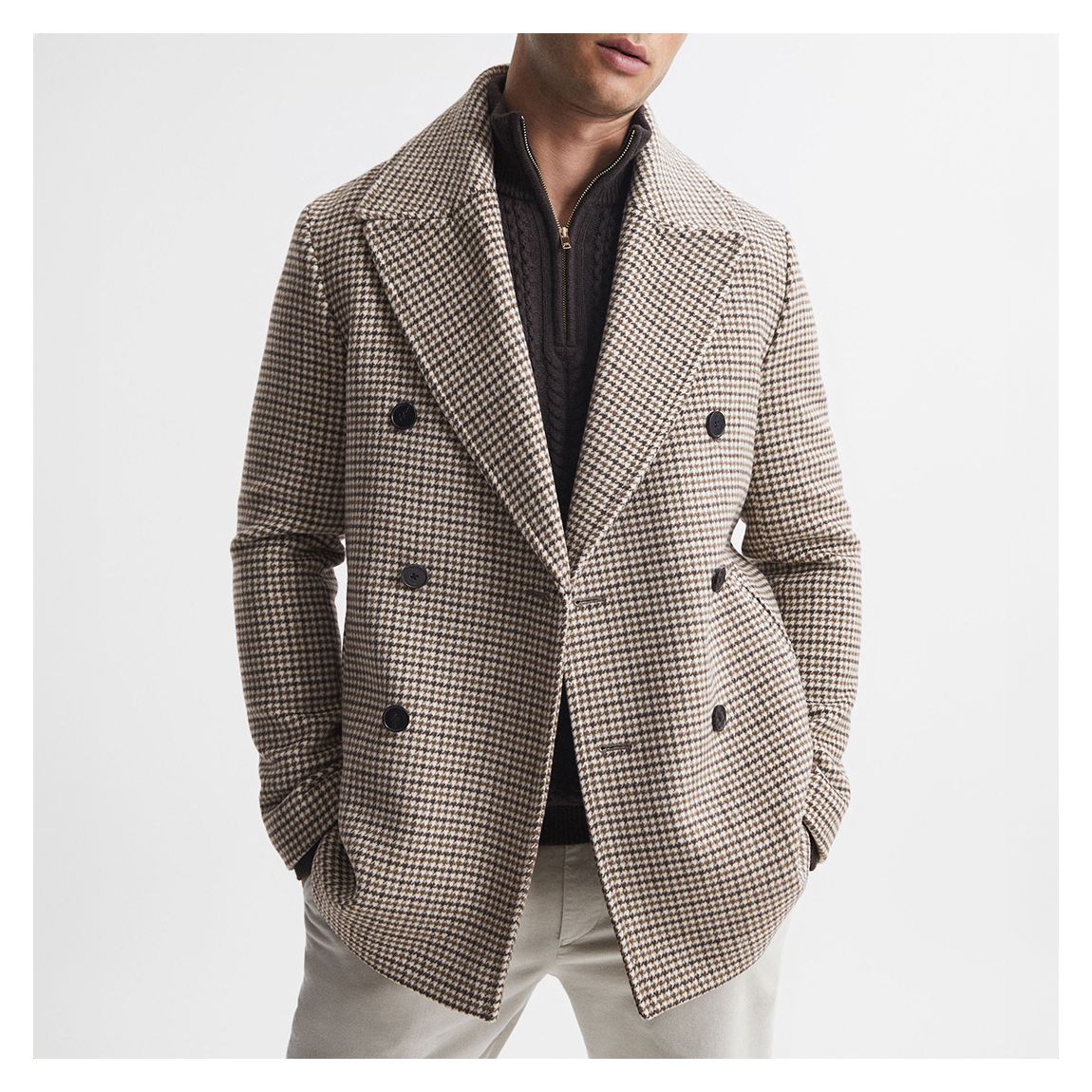 Beige Albert Check Wool Blend Jacket main product photo