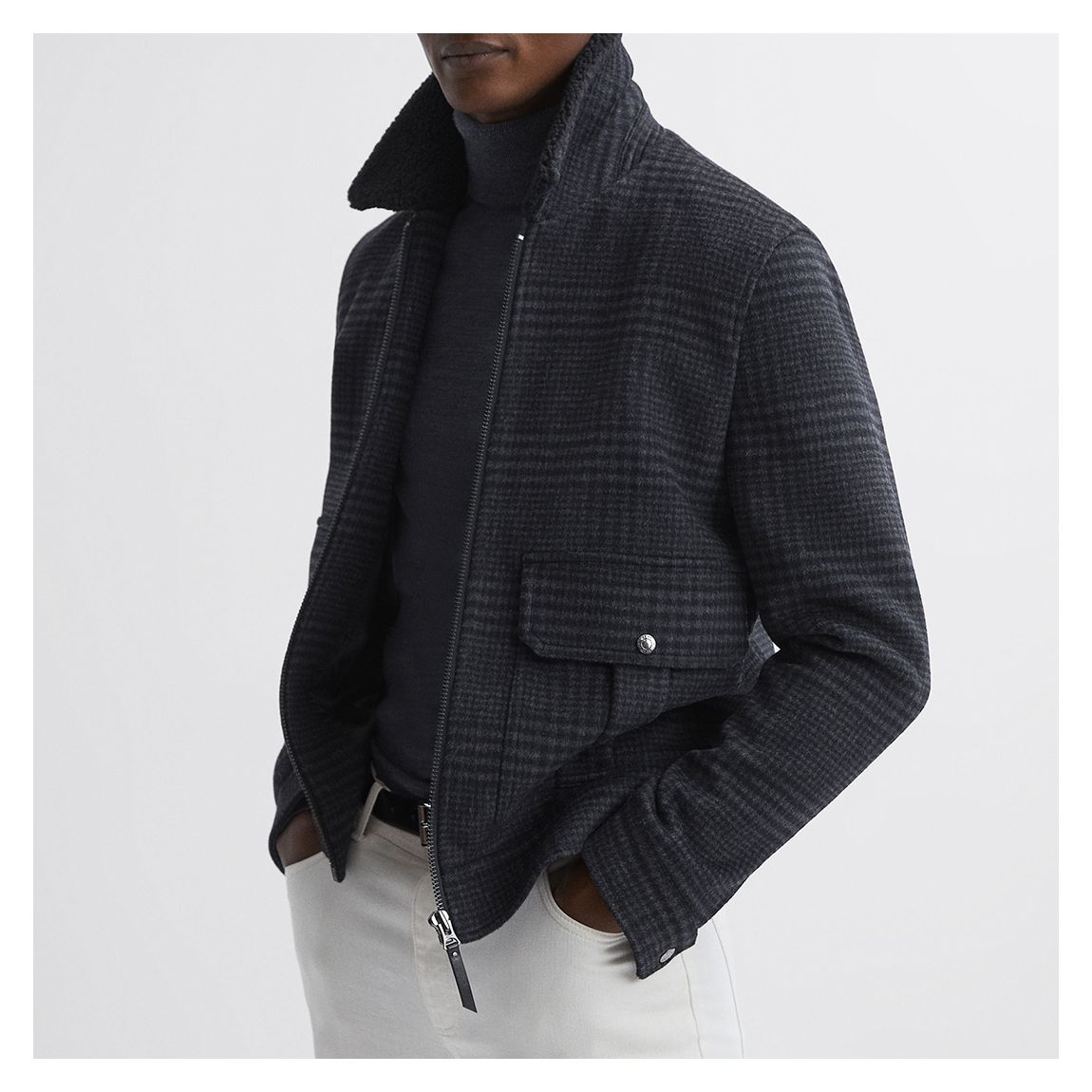 Navy Robyn Check Wool Blend Jacket main product photo