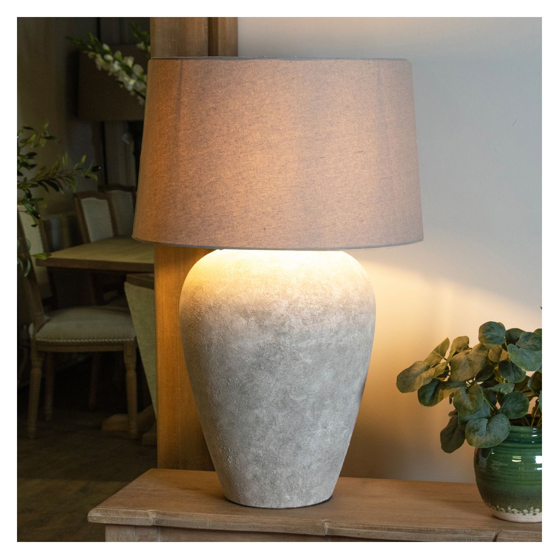 Athena Aged Stone Tall Table Lamp With Linen Shade main product photo