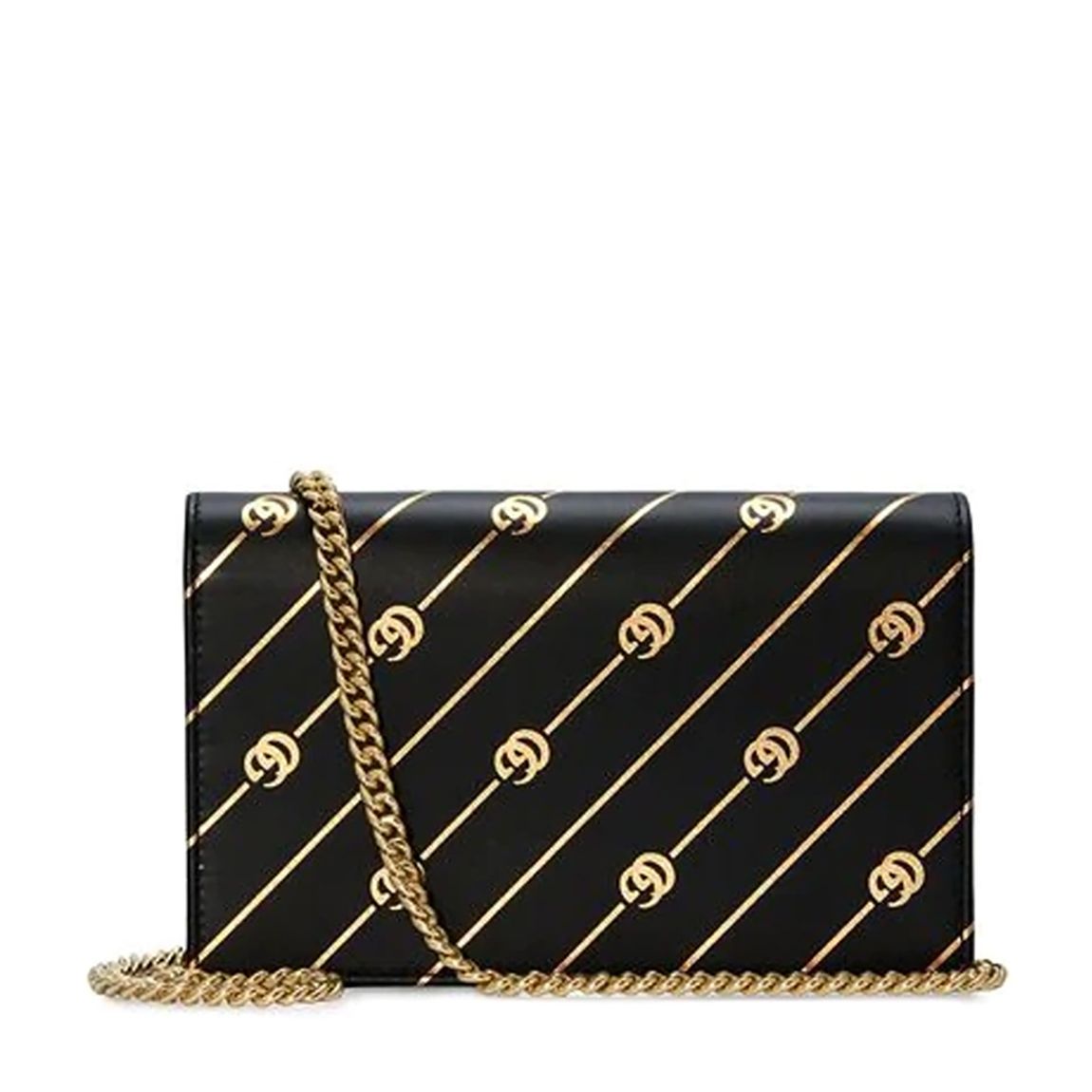 Gucci Black & Gold Calfskin Diagonal GG Mini Chain Wallet main product photo