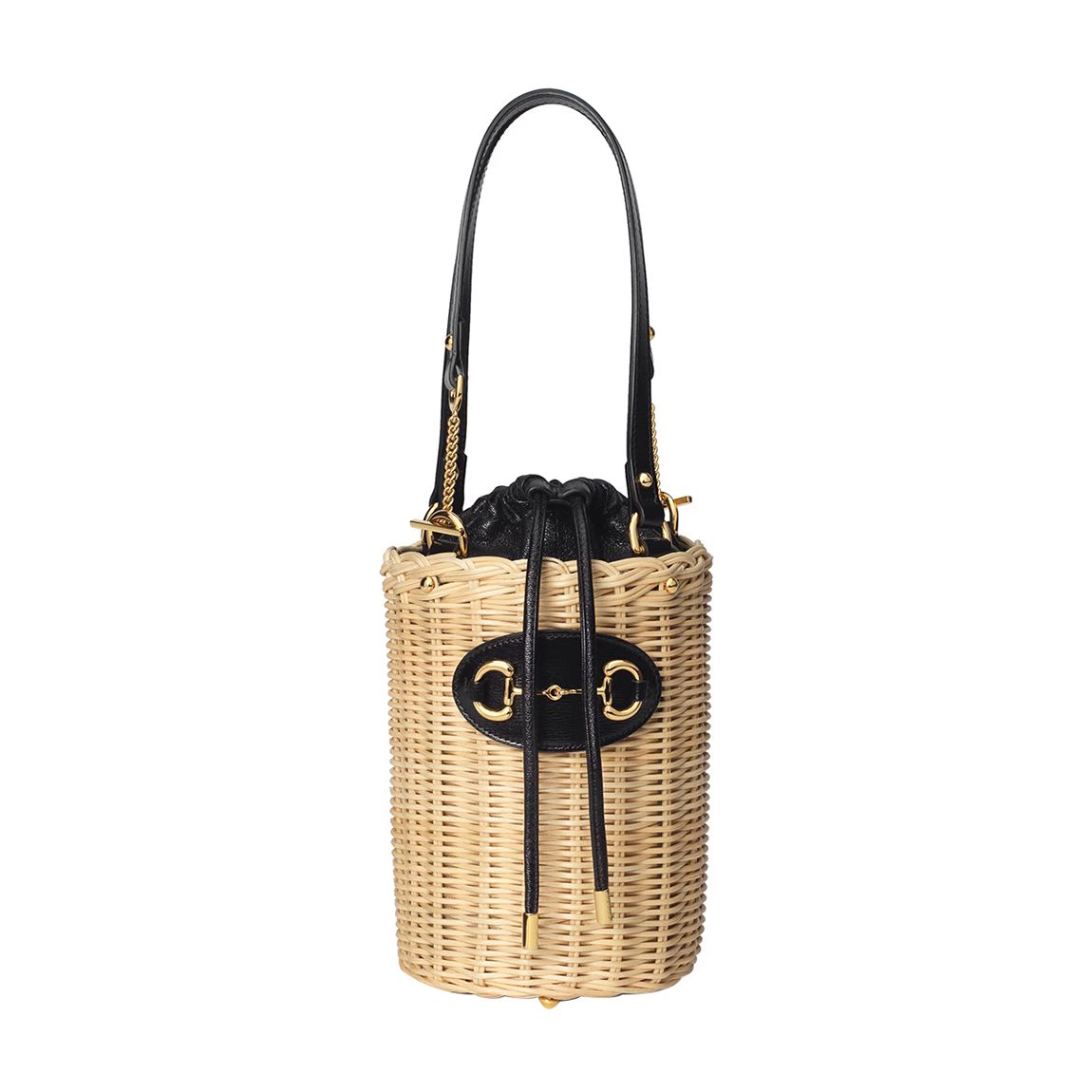 Gucci 1955 Horsebit Leather & Straw Bucket Bag main product photo
